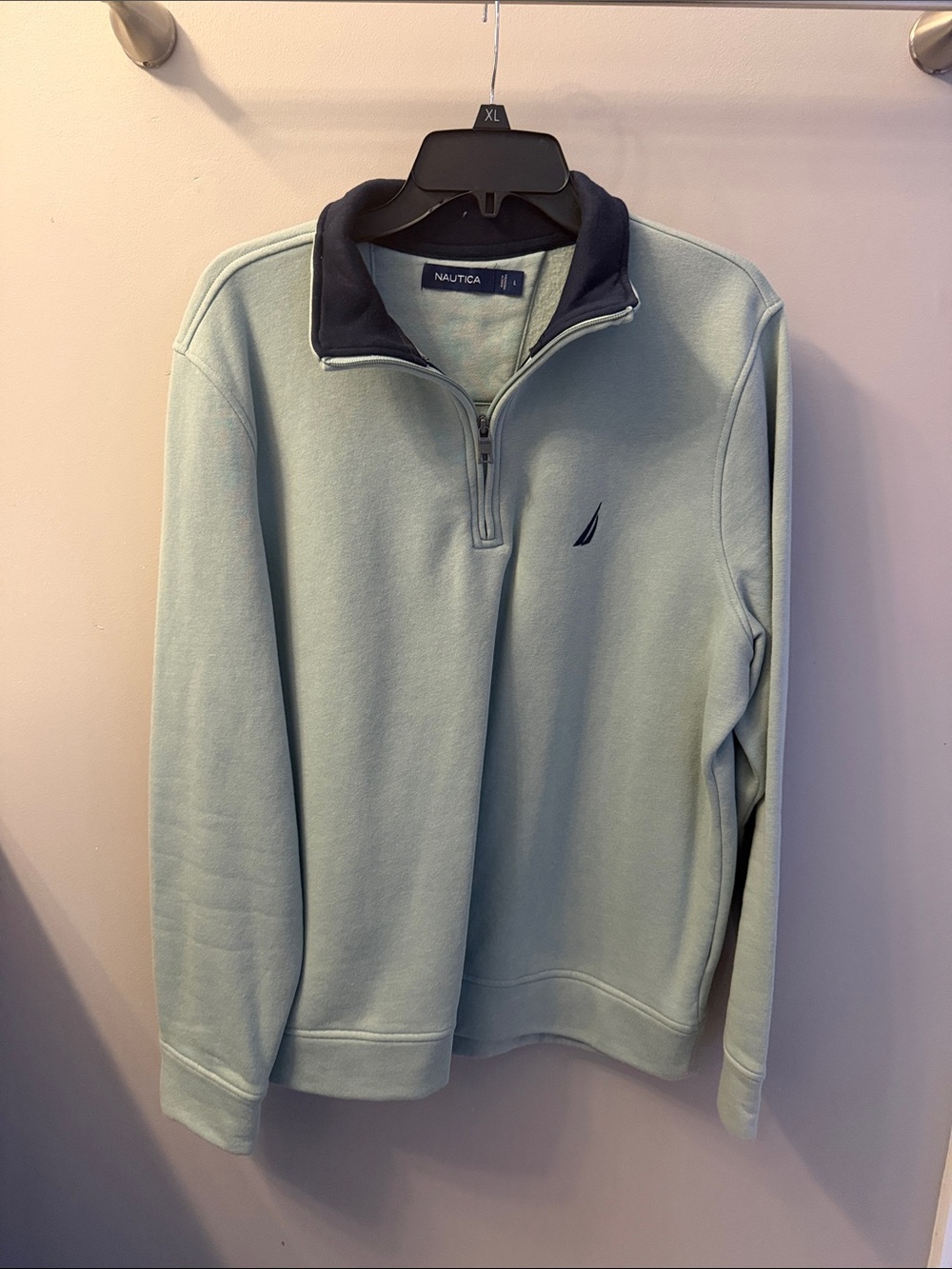 Nautica Men's Mint Green Quarter-Zip Pullover with Navy Collar